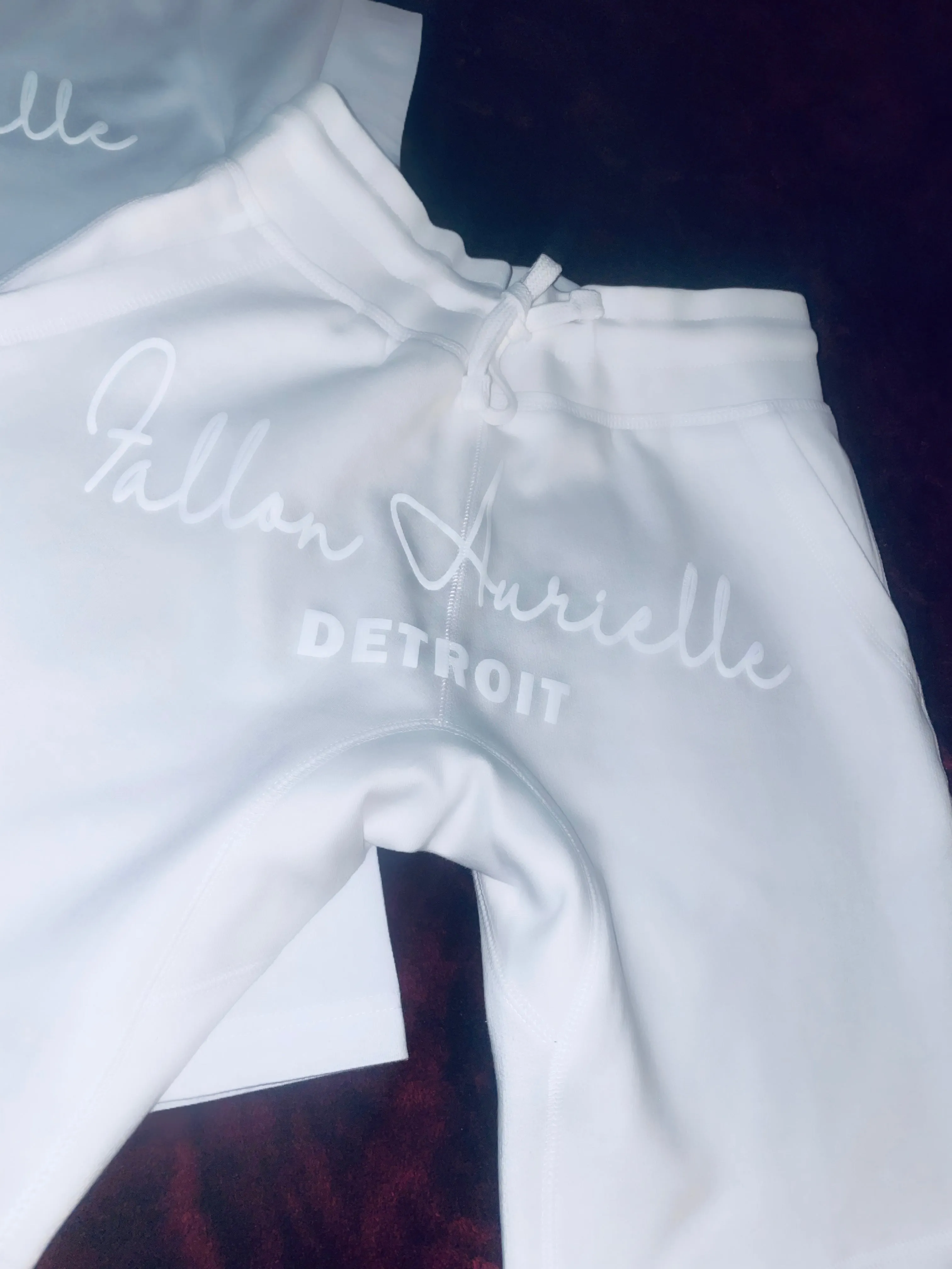 Fallon Aurielle Unisex Signature 3 Piece Detroit Rep Yo Set Short Set (White On White)