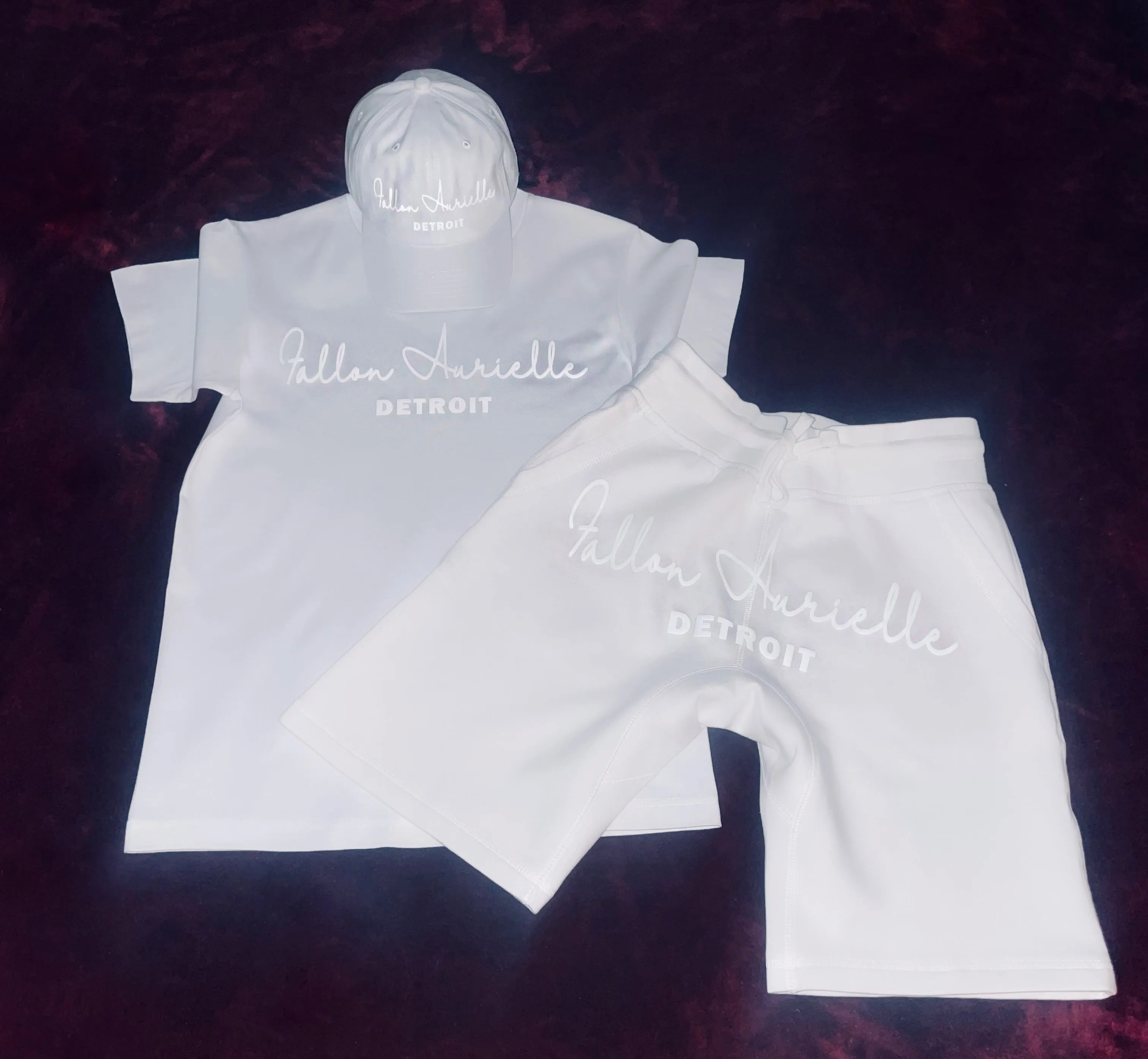 Fallon Aurielle Unisex Signature 3 Piece Detroit Rep Yo Set Short Set (White On White)