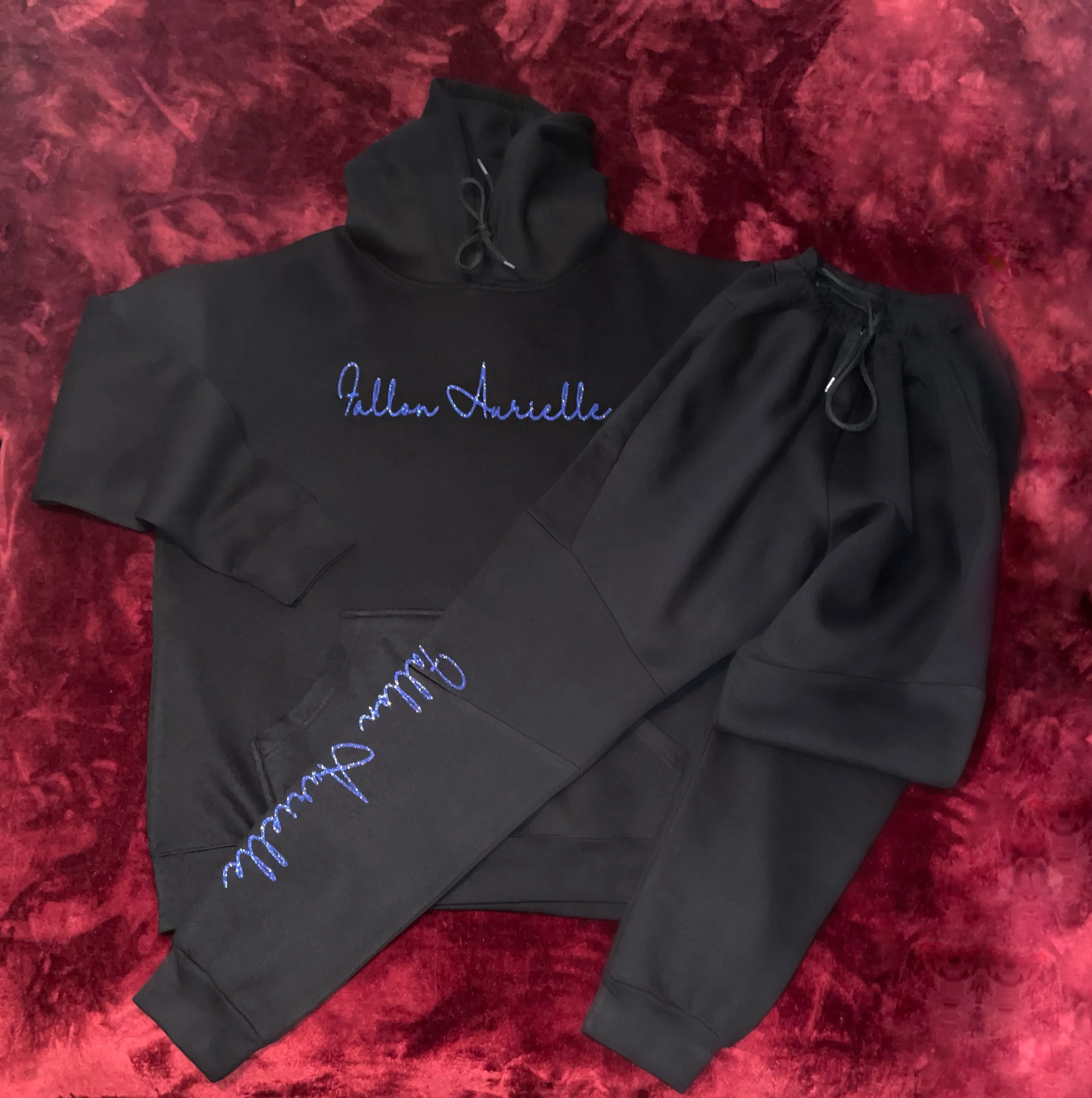 Fallon Aurielle Unisex Signature Aquarius Logo & Name Zodiac Jogging Set (Black & Purple Sparkle)