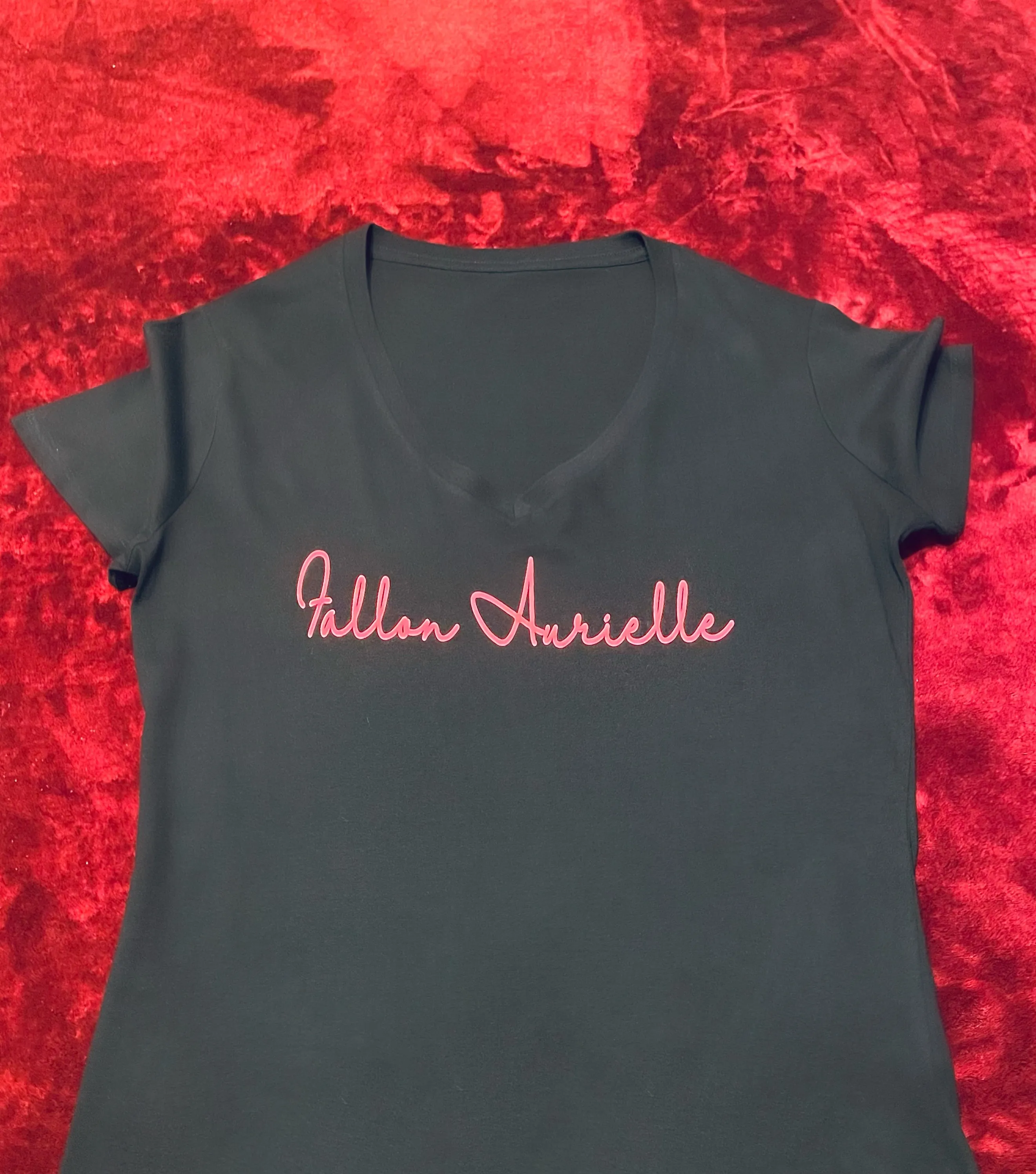 Fallon Aurielle Unisex Signature Classic V-Neck T-Shirt (Black & Neon Pink)