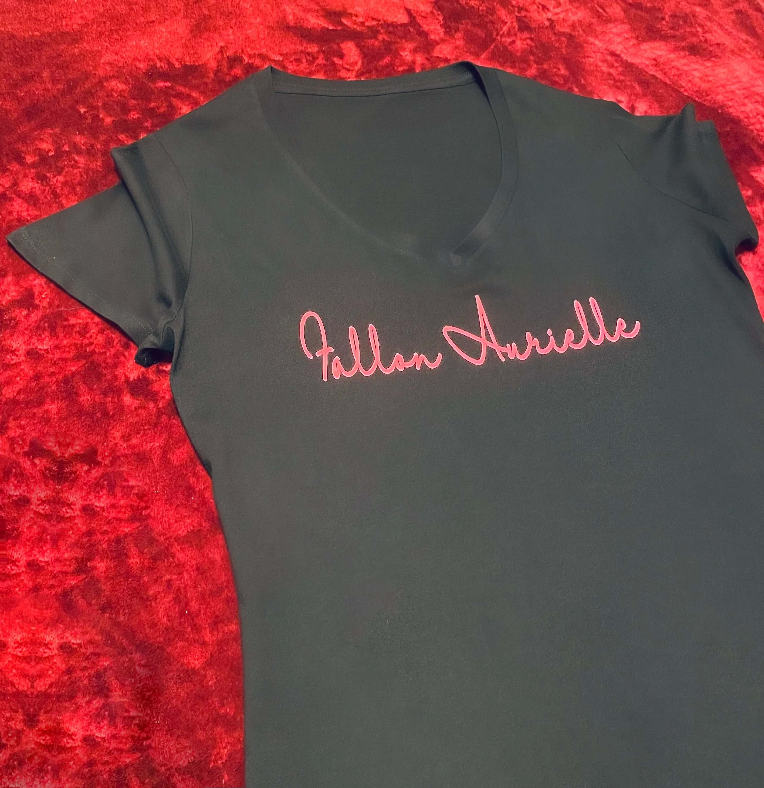 Fallon Aurielle Unisex Signature Classic V-Neck T-Shirt (Black & Neon Pink)