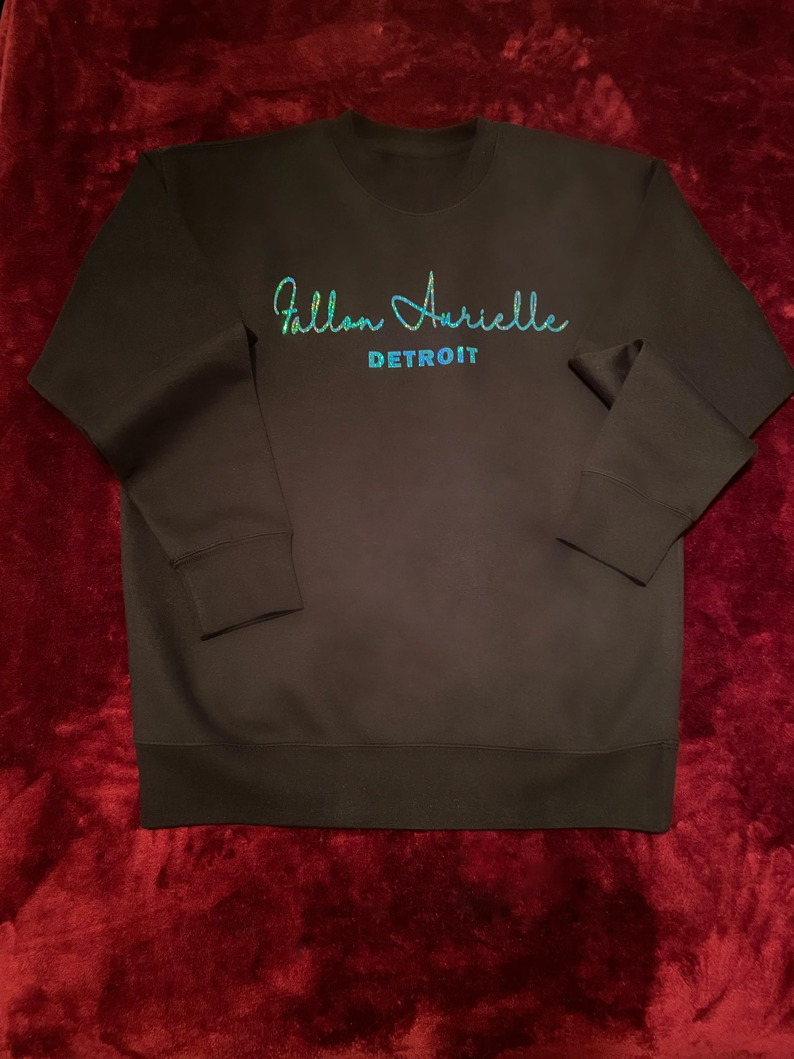 Fallon Aurielle Unisex Signature Detroit Rep Yo Set Crewneck Sweater (Black & Blue Sparkle)