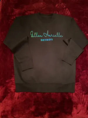 Fallon Aurielle Unisex Signature Detroit Rep Yo Set Crewneck Sweater (Black & Blue Sparkle)