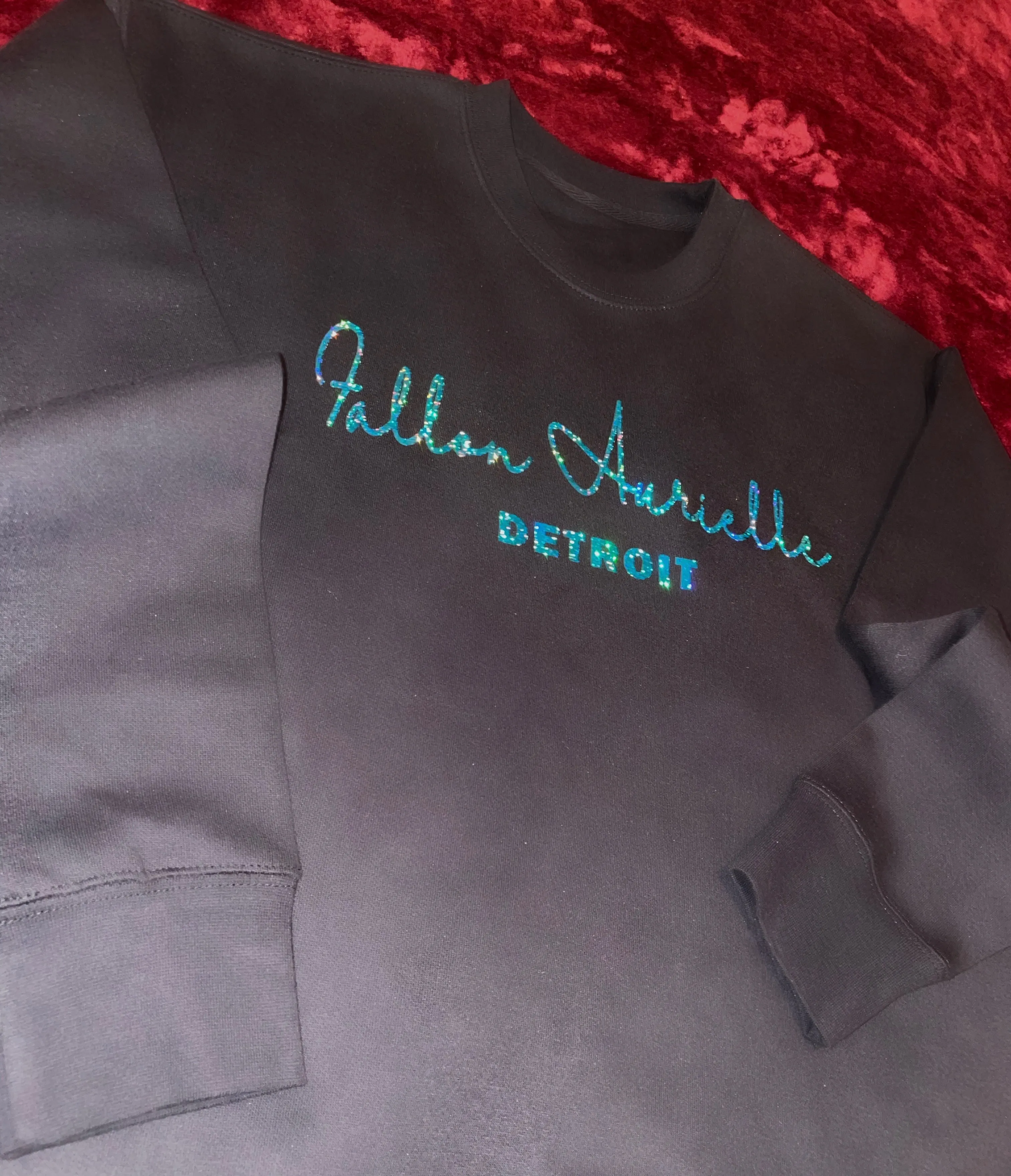 Fallon Aurielle Unisex Signature Detroit Rep Yo Set Crewneck Sweater (Black & Blue Sparkle)