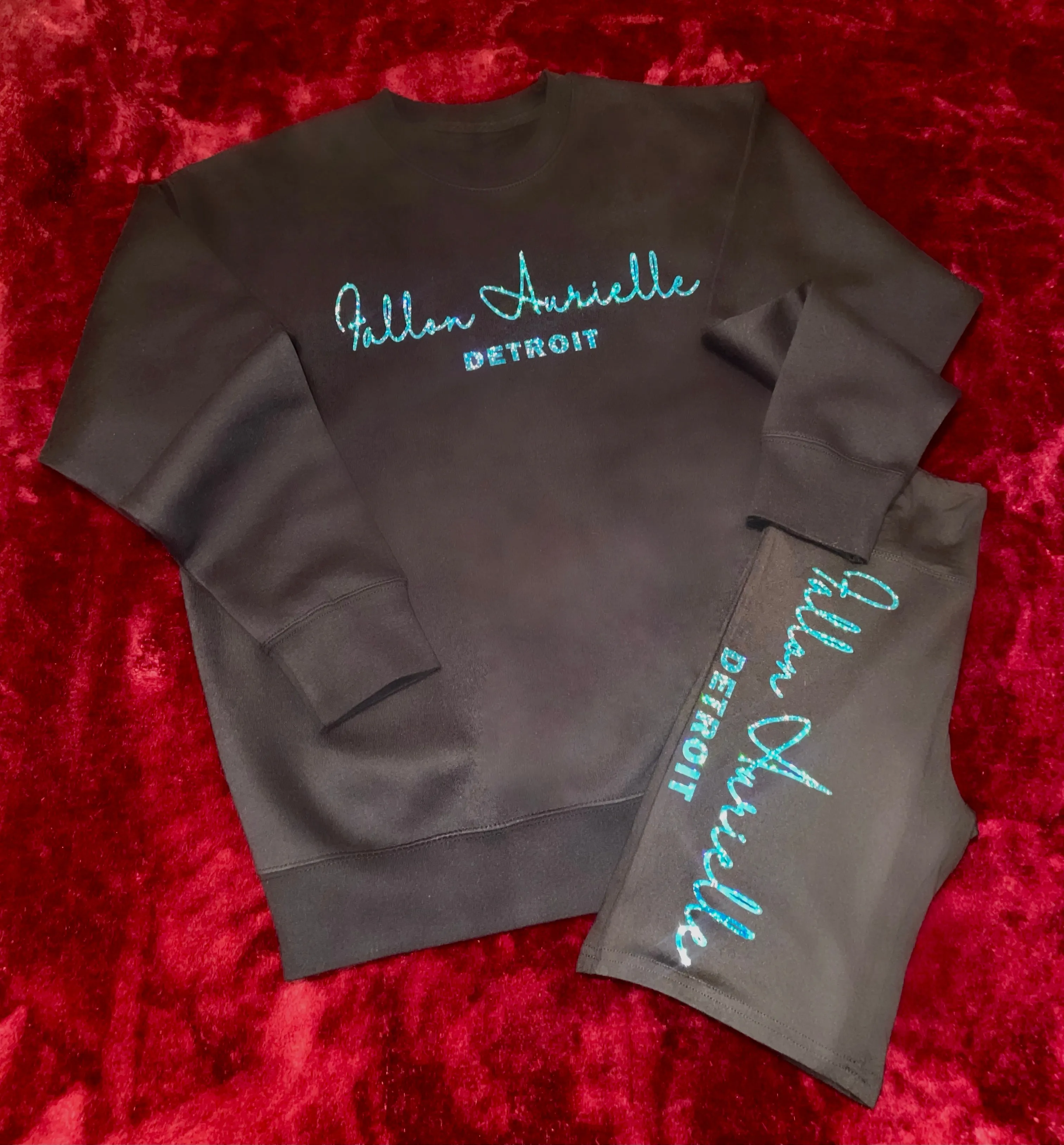 Fallon Aurielle Unisex Signature Detroit Rep Yo Set Crewneck Sweater (Black & Blue Sparkle)