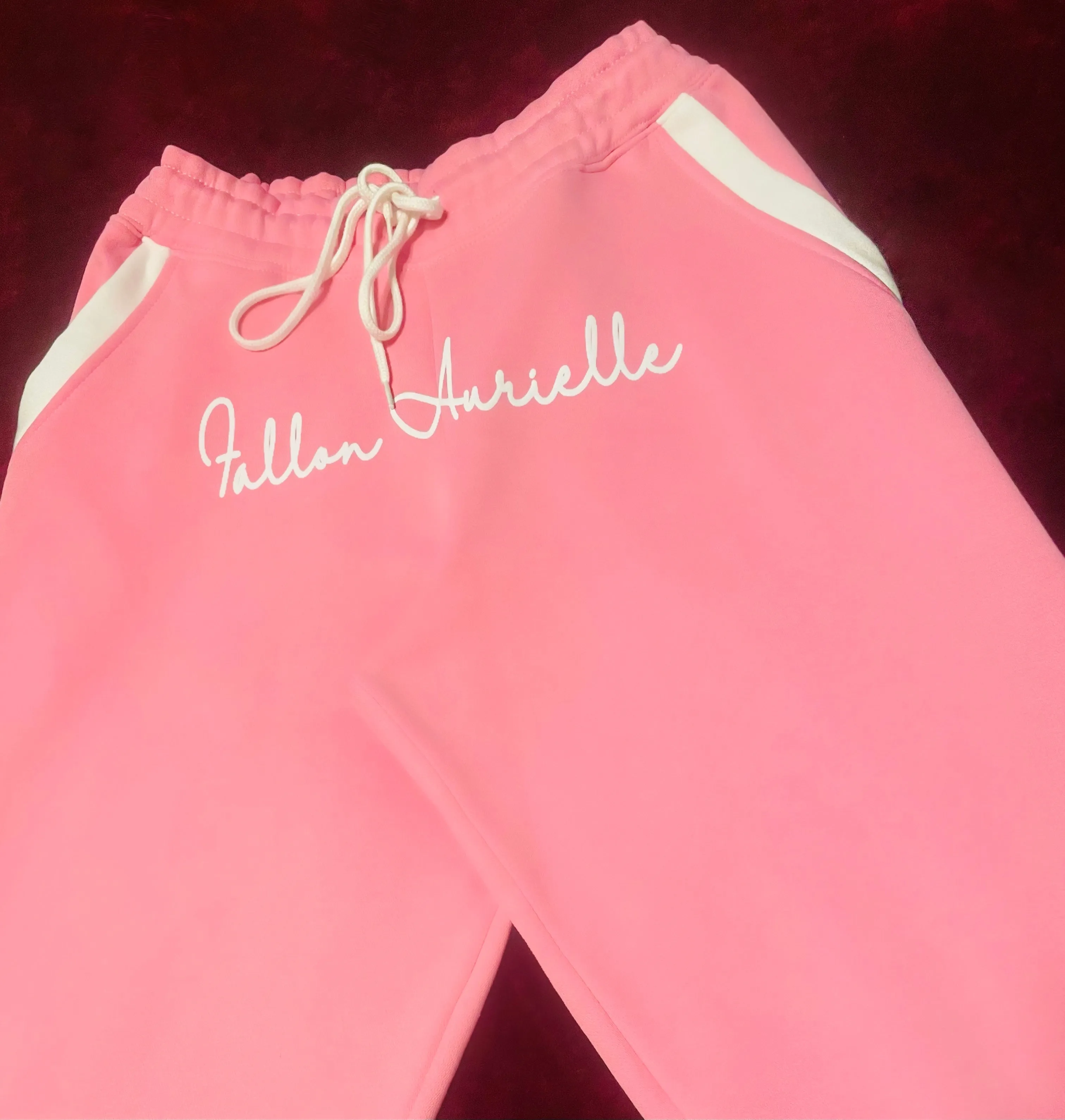 Fallon Aurielle Unisex Signature Sagittarius Logo & Name Zodiac Jacket Jogging Set (Pink & White)