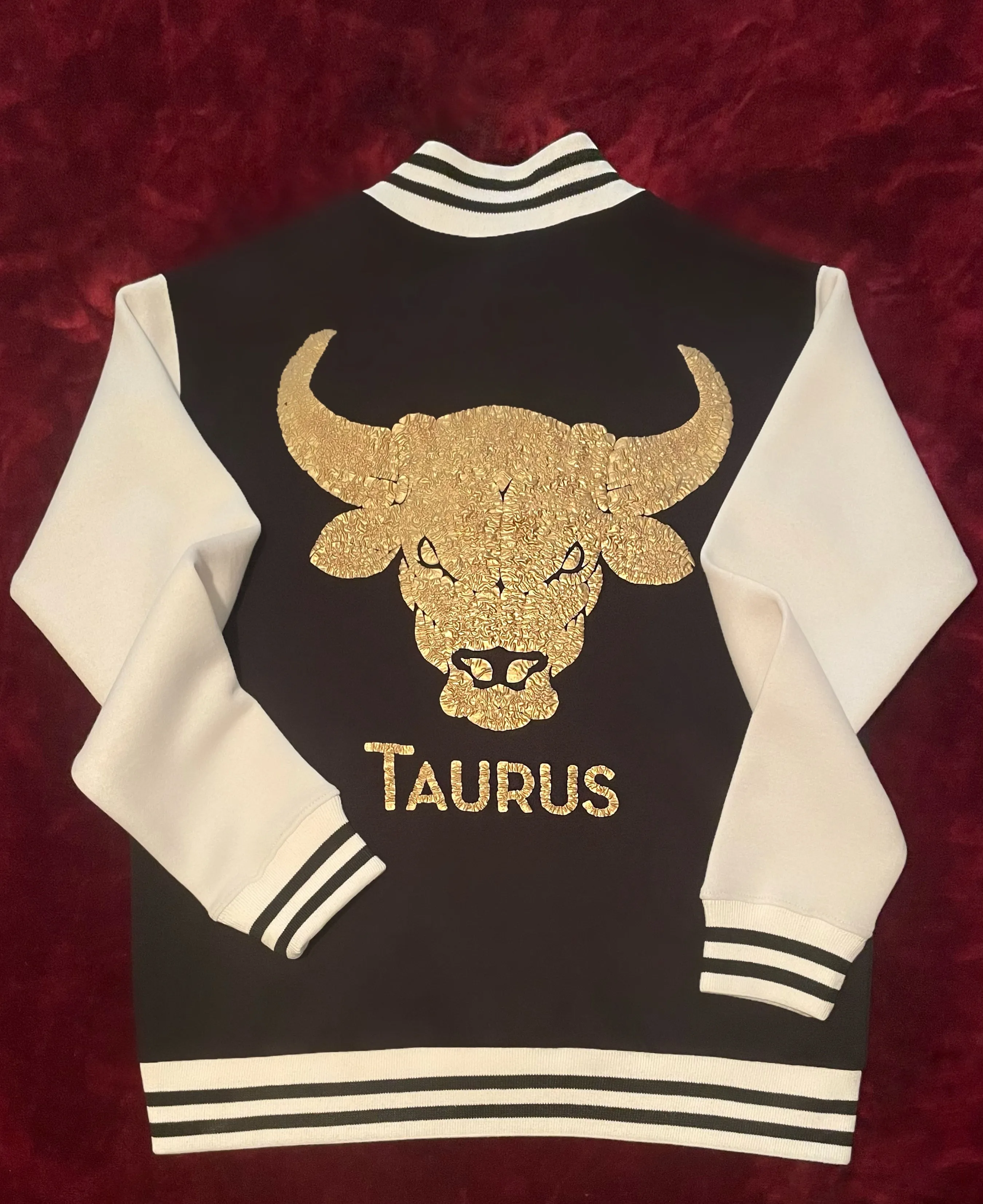 Fallon Aurielle Unisex Signature Taurus Bull Zodiac Jacket Jogging Set (Black, Antique Gold & White)
