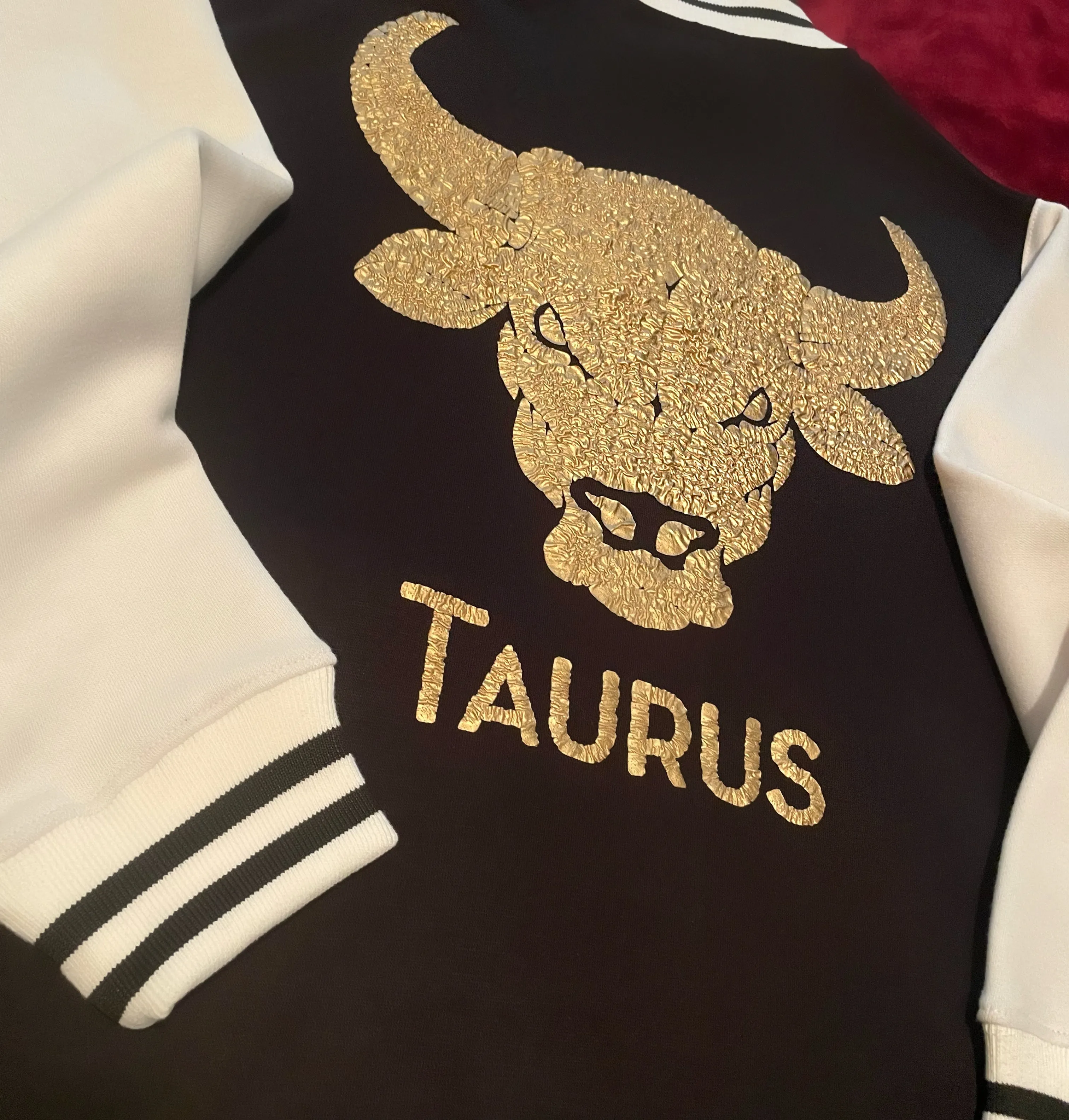 Fallon Aurielle Unisex Signature Taurus Bull Zodiac Jacket Jogging Set (Black, Antique Gold & White)