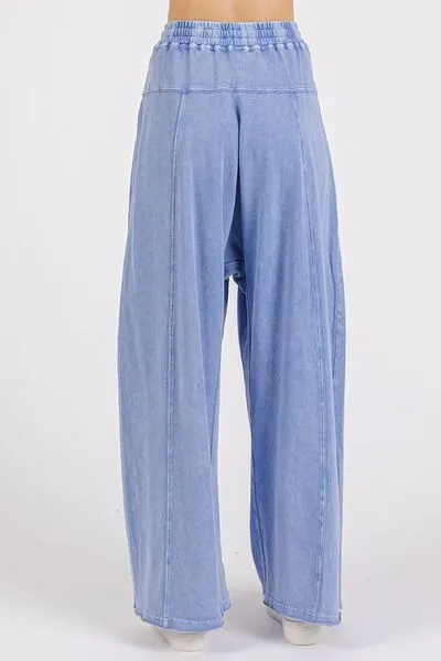 Hazel Blues® |  Mittoshop Mineral Wash Elastic Waist Baarrel Leg Baggy Pants