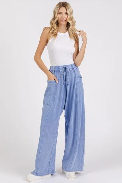 Hazel Blues® |  Mittoshop Mineral Wash Elastic Waist Baarrel Leg Baggy Pants