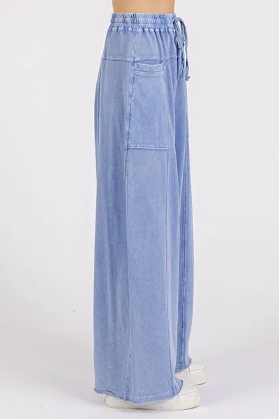 Hazel Blues® |  Mittoshop Mineral Wash Elastic Waist Baarrel Leg Baggy Pants
