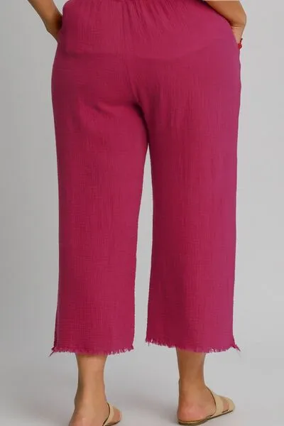 Hazel Blues® | Umgee Raw Hem Elastic Waist Wide Leg Pants
