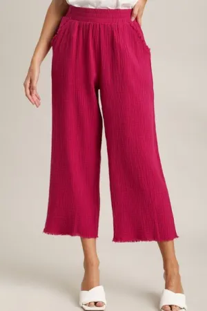Hazel Blues® | Umgee Raw Hem Elastic Waist Wide Leg Pants