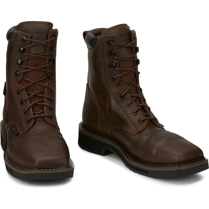 Justin Men's Driller 8" CT Waterproof Western Work Boot -Brown- SE462