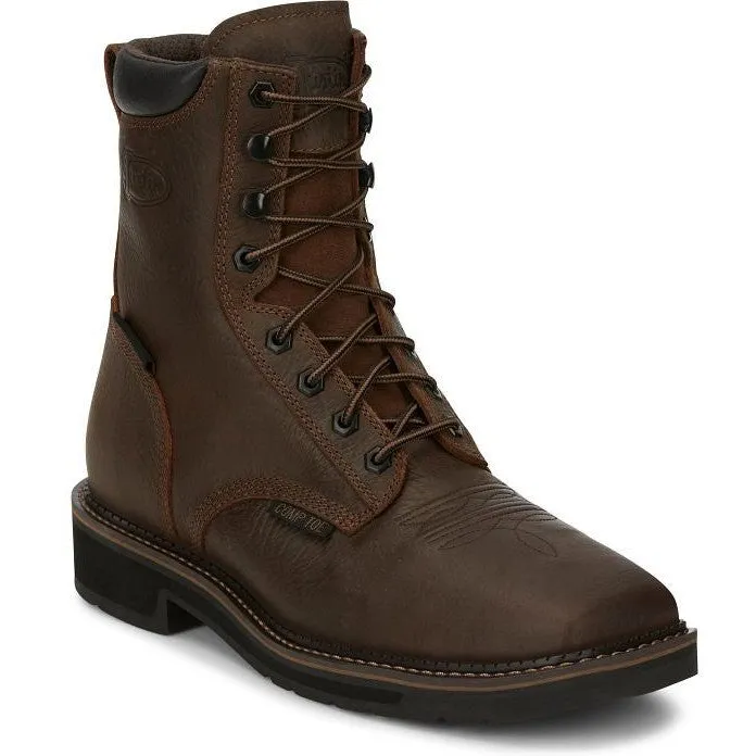Justin Men's Driller 8" CT Waterproof Western Work Boot -Brown- SE462