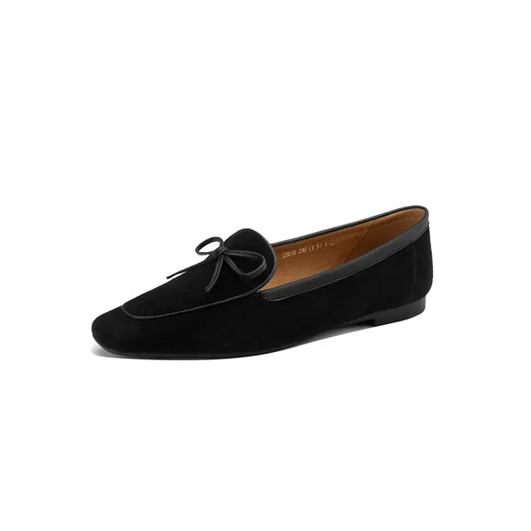 Khaki Butterfly Knot Suede Loafers #001065