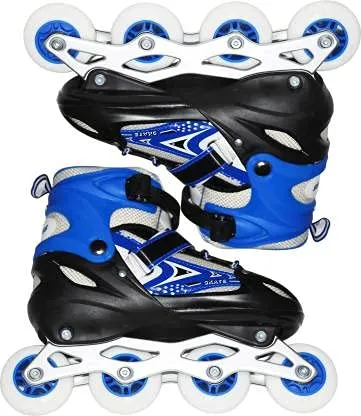KIZZIE INTERNATIONAL Inline Skates Size Adjustable All Pure PU Strong Wheels Aluminium with LED Flash Light on Wheels, Age Group 6-15 Years [Multi Color-Skating] (Inline Skate)