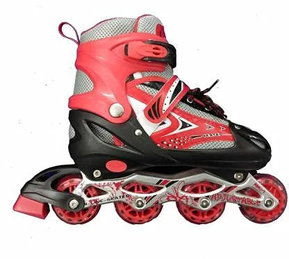 KIZZIE INTERNATIONAL Inline Skates Size Adjustable All Pure PU Strong Wheels Aluminium with LED Flash Light on Wheels, Age Group 6-15 Years [Multi Color-Skating] (Inline Skate)
