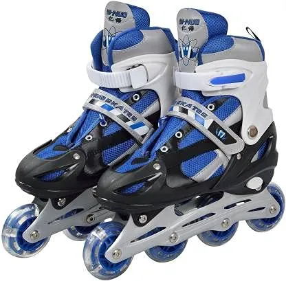 KIZZIE INTERNATIONAL Inline Skates Size Adjustable All Pure PU Strong Wheels Aluminium with LED Flash Light on Wheels, Age Group 6-15 Years [Multi Color-Skating] (Inline Skate)