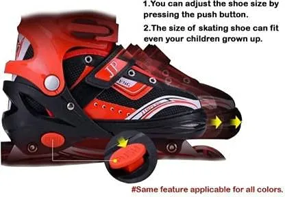 KIZZIE INTERNATIONAL Inline Skates Size Adjustable All Pure PU Strong Wheels Aluminium with LED Flash Light on Wheels, Age Group 6-15 Years [Multi Color-Skating] (Inline Skate)