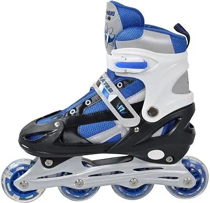 KIZZIE INTERNATIONAL Inline Skates Size Adjustable All Pure PU Strong Wheels Aluminium with LED Flash Light on Wheels, Age Group 6-15 Years [Multi Color-Skating] (Inline Skate)