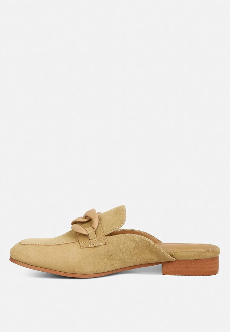Krizia Chunky Chain Suede Slip On Mules By Ruw