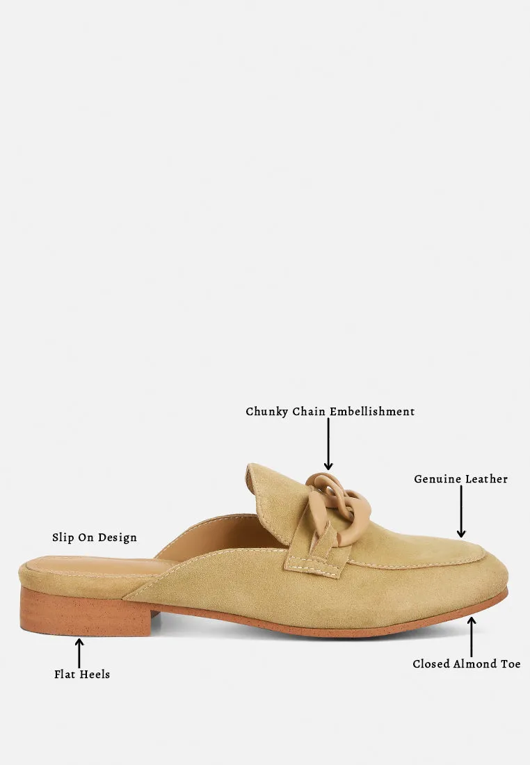 Krizia Chunky Chain Suede Slip On Mules By Ruw