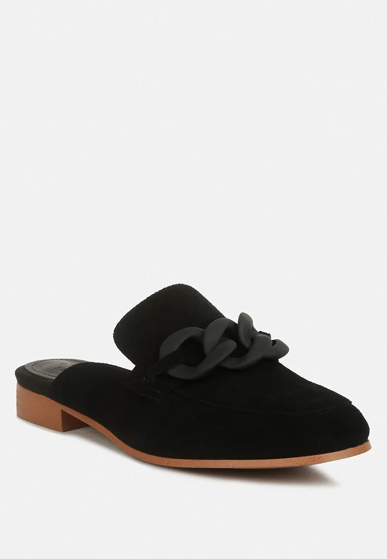 Krizia Chunky Chain Suede Slip On Mules By Ruw