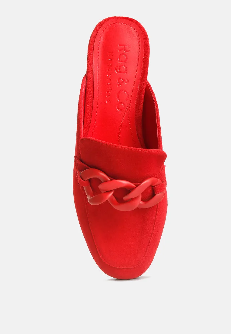 Krizia Chunky Chain Suede Slip On Mules By Ruw