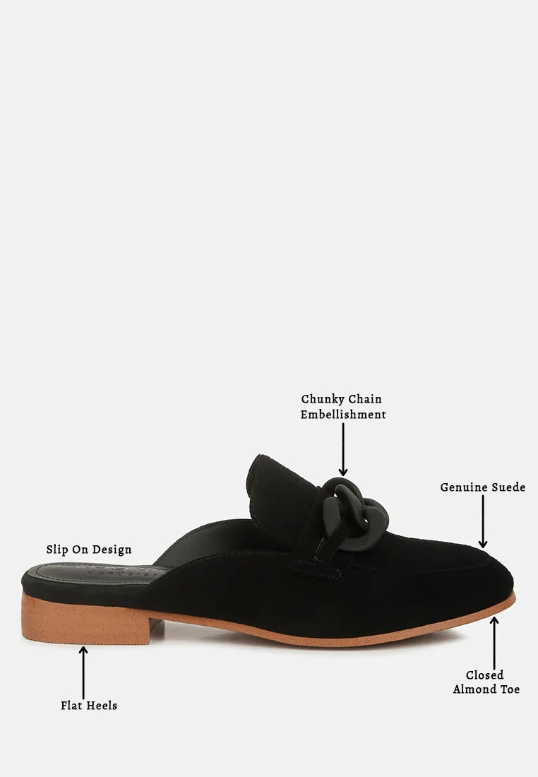 Krizia Chunky Chain Suede Slip On Mules By Ruw