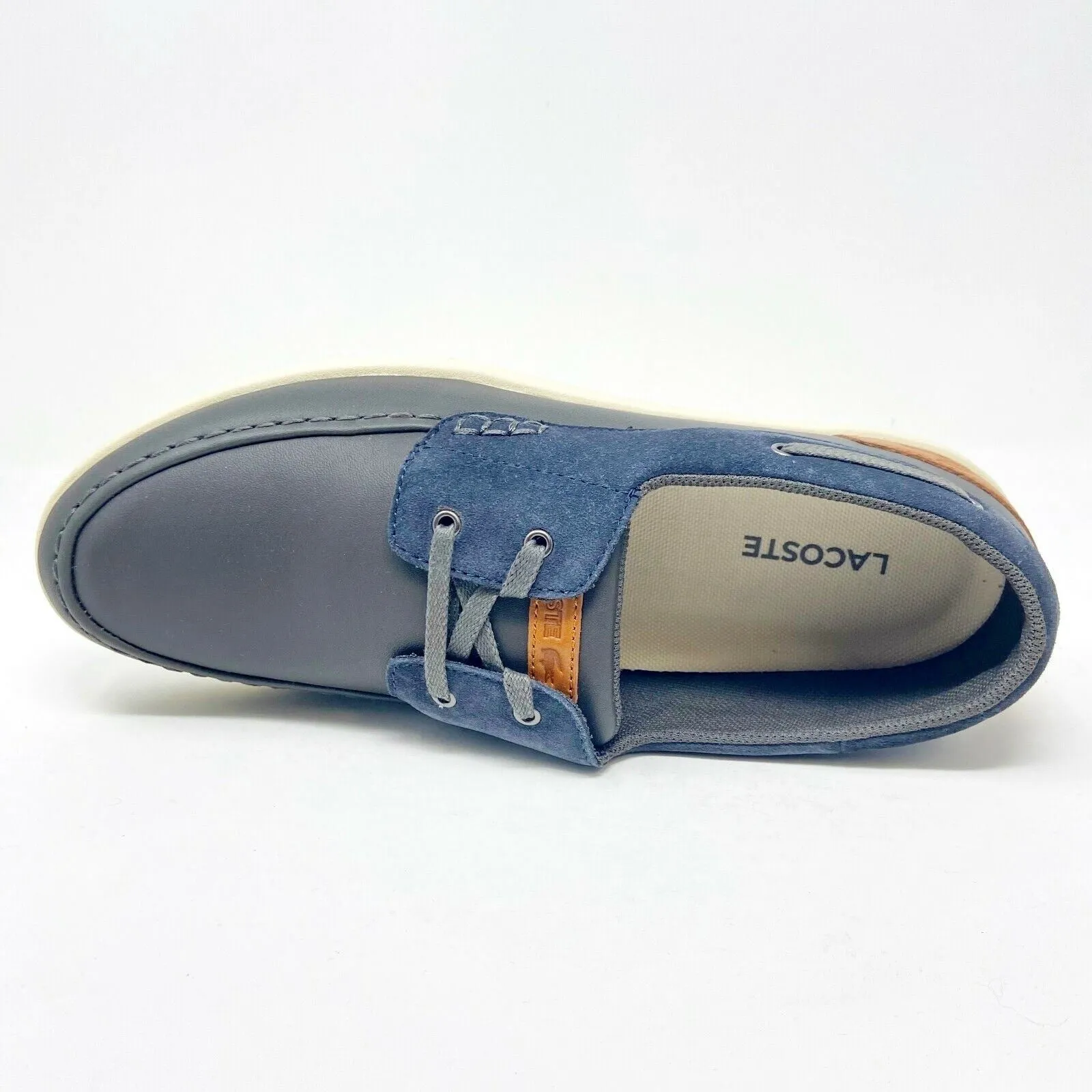 Lacoste Arverne 6 SRM Leather Suede Grey Blue Mens Boat Loafers Casual Shoes