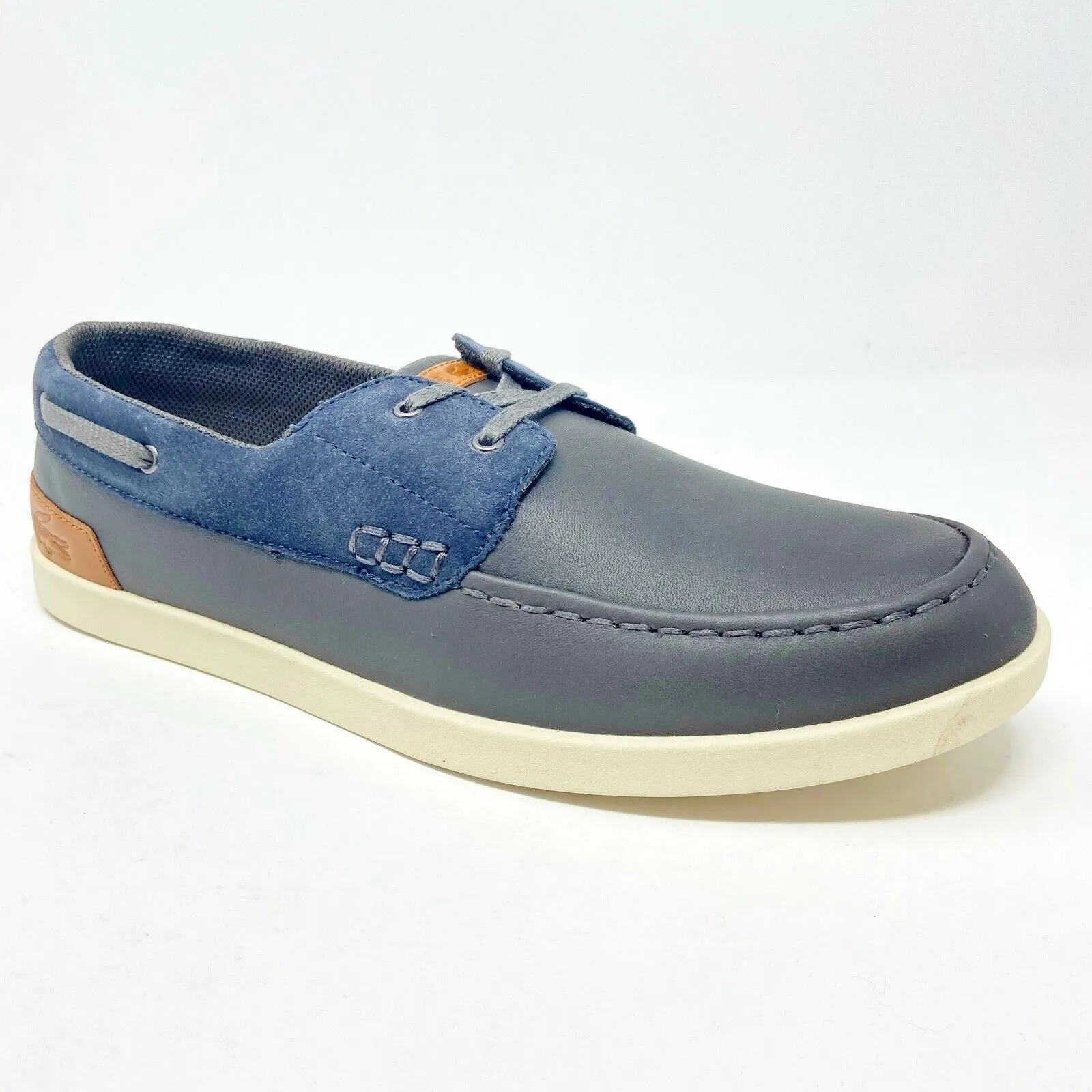 Lacoste Arverne 6 SRM Leather Suede Grey Blue Mens Boat Loafers Casual Shoes