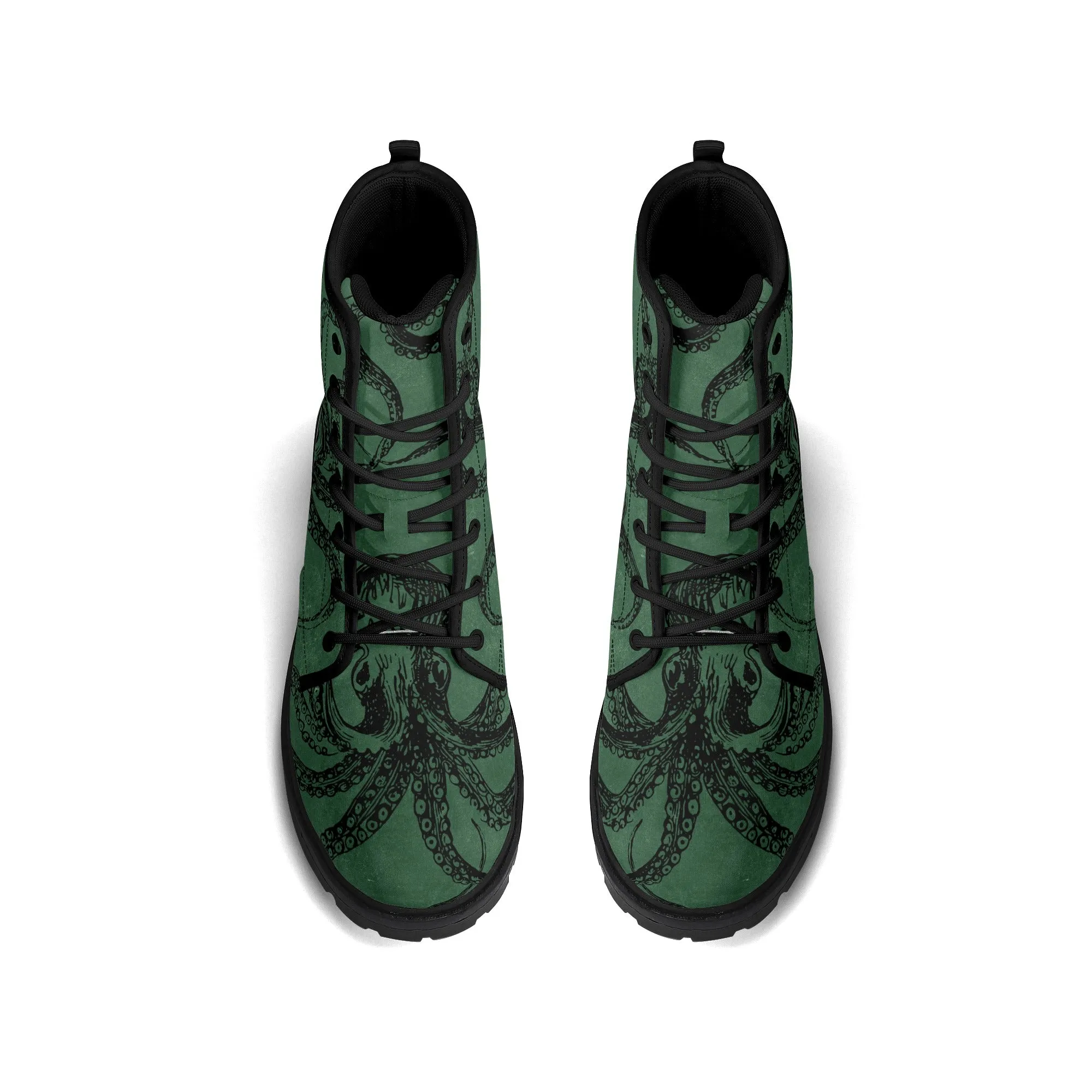 Mens Green Octopus Vegan Steampunk Boots Unisex