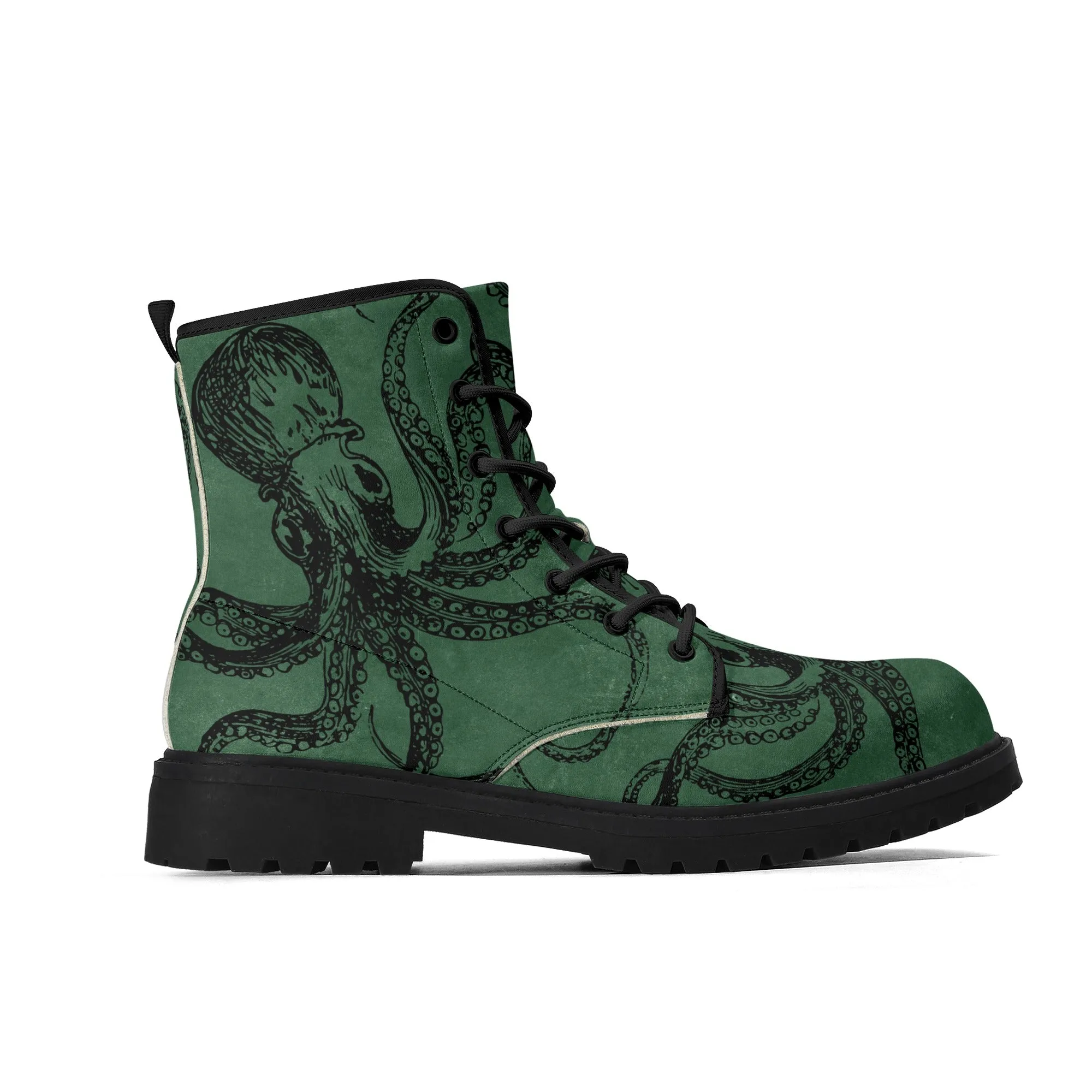 Mens Green Octopus Vegan Steampunk Boots Unisex