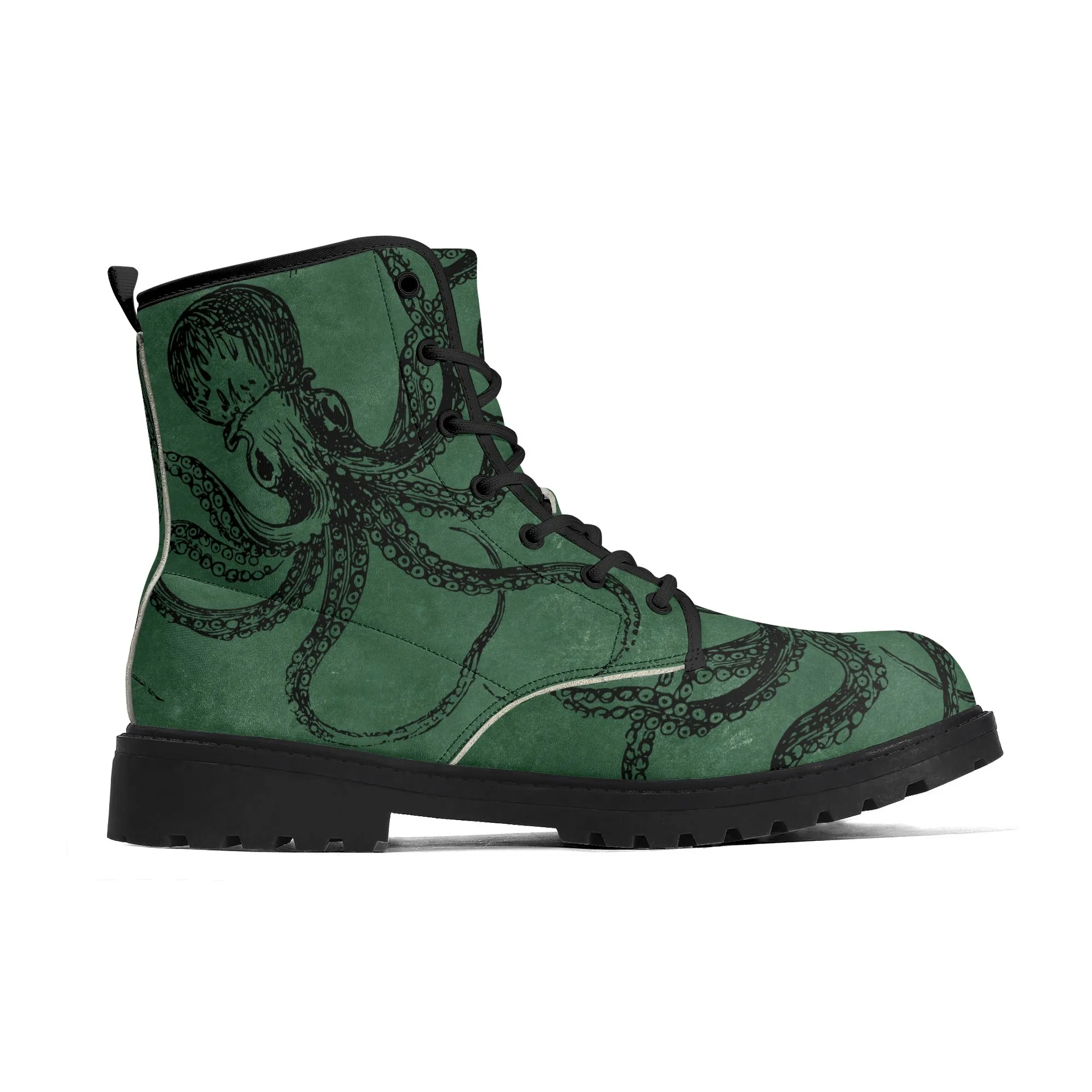 Mens Green Octopus Vegan Steampunk Boots Unisex