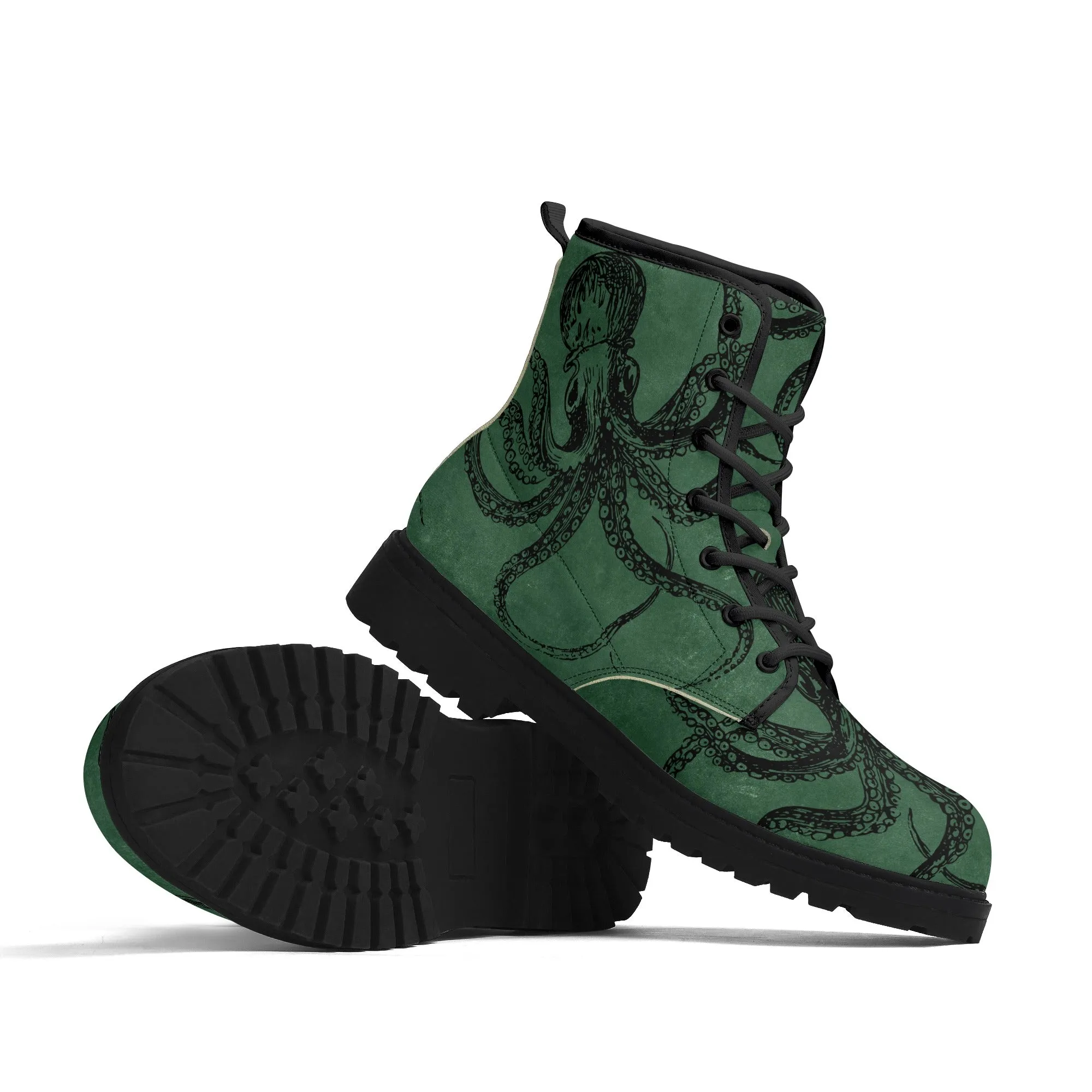 Mens Green Octopus Vegan Steampunk Boots Unisex