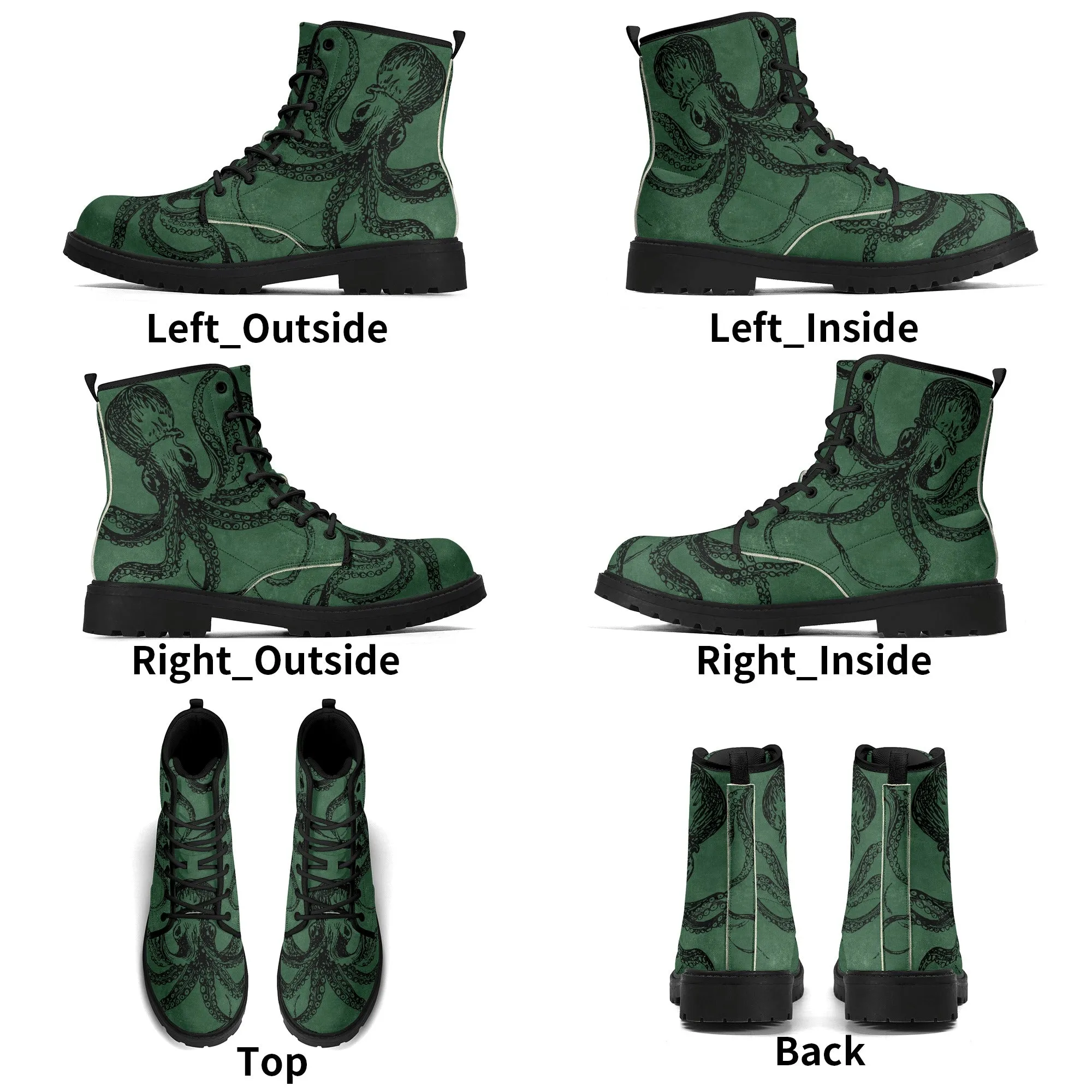 Mens Green Octopus Vegan Steampunk Boots Unisex