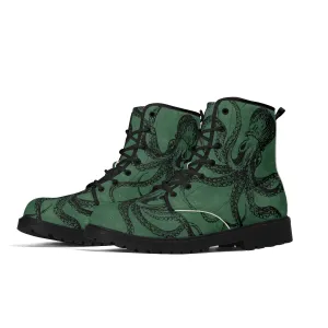 Mens Green Octopus Vegan Steampunk Boots Unisex