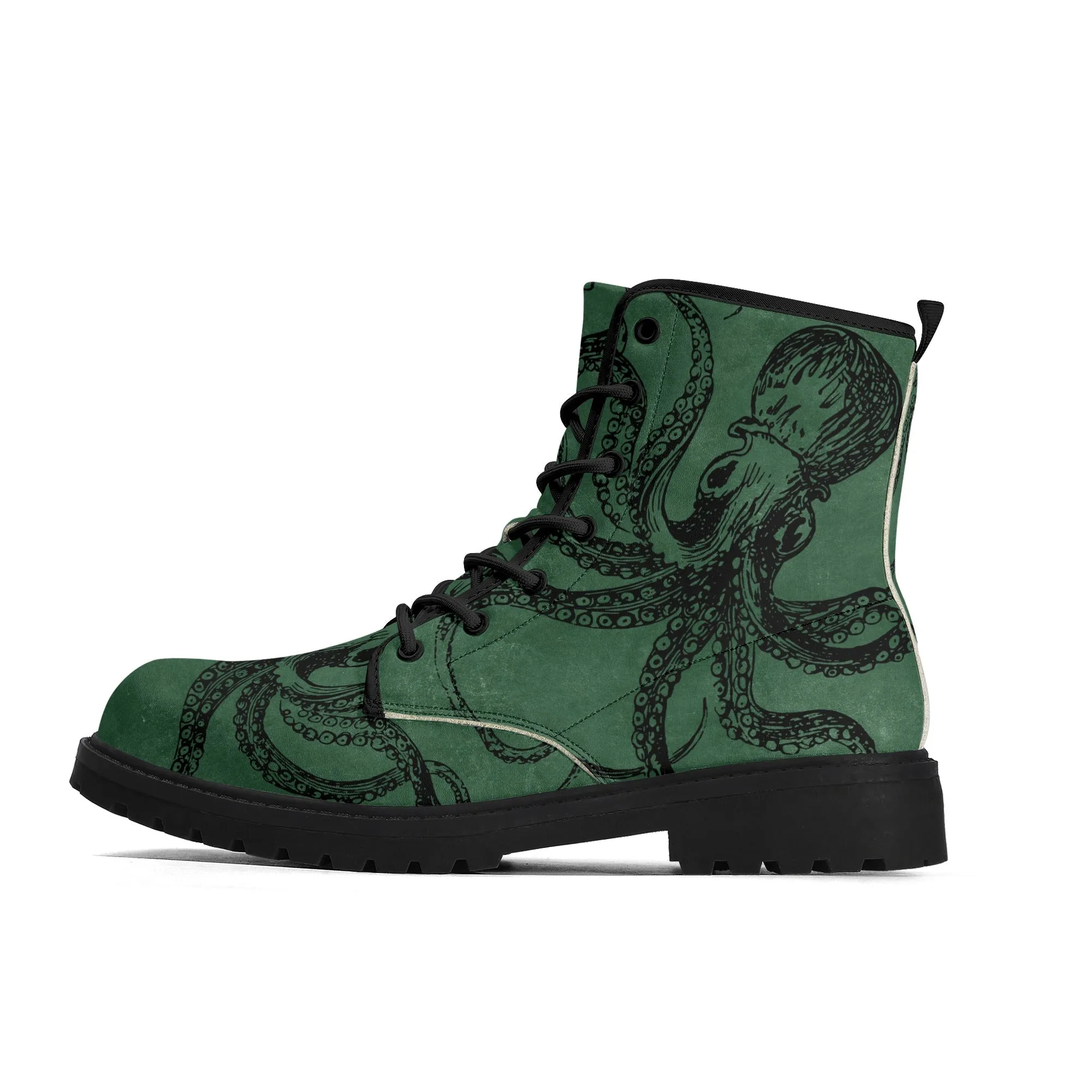 Mens Green Octopus Vegan Steampunk Boots Unisex