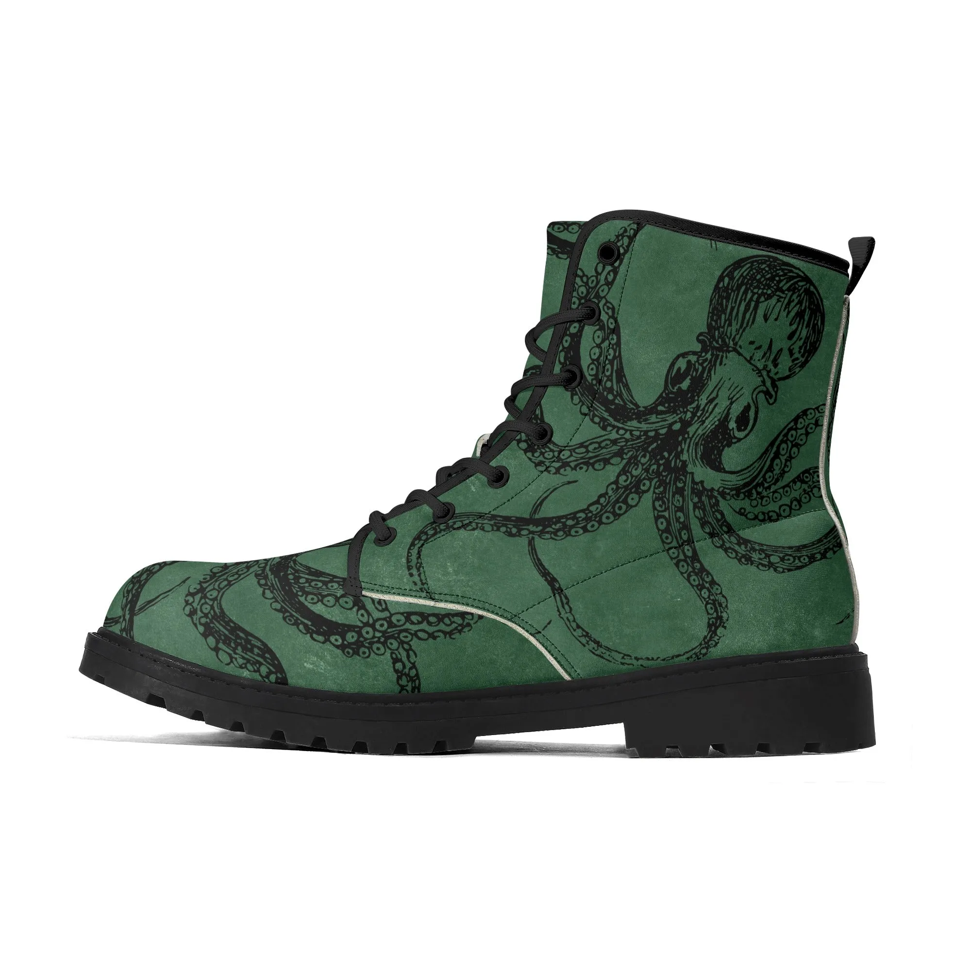 Mens Green Octopus Vegan Steampunk Boots Unisex