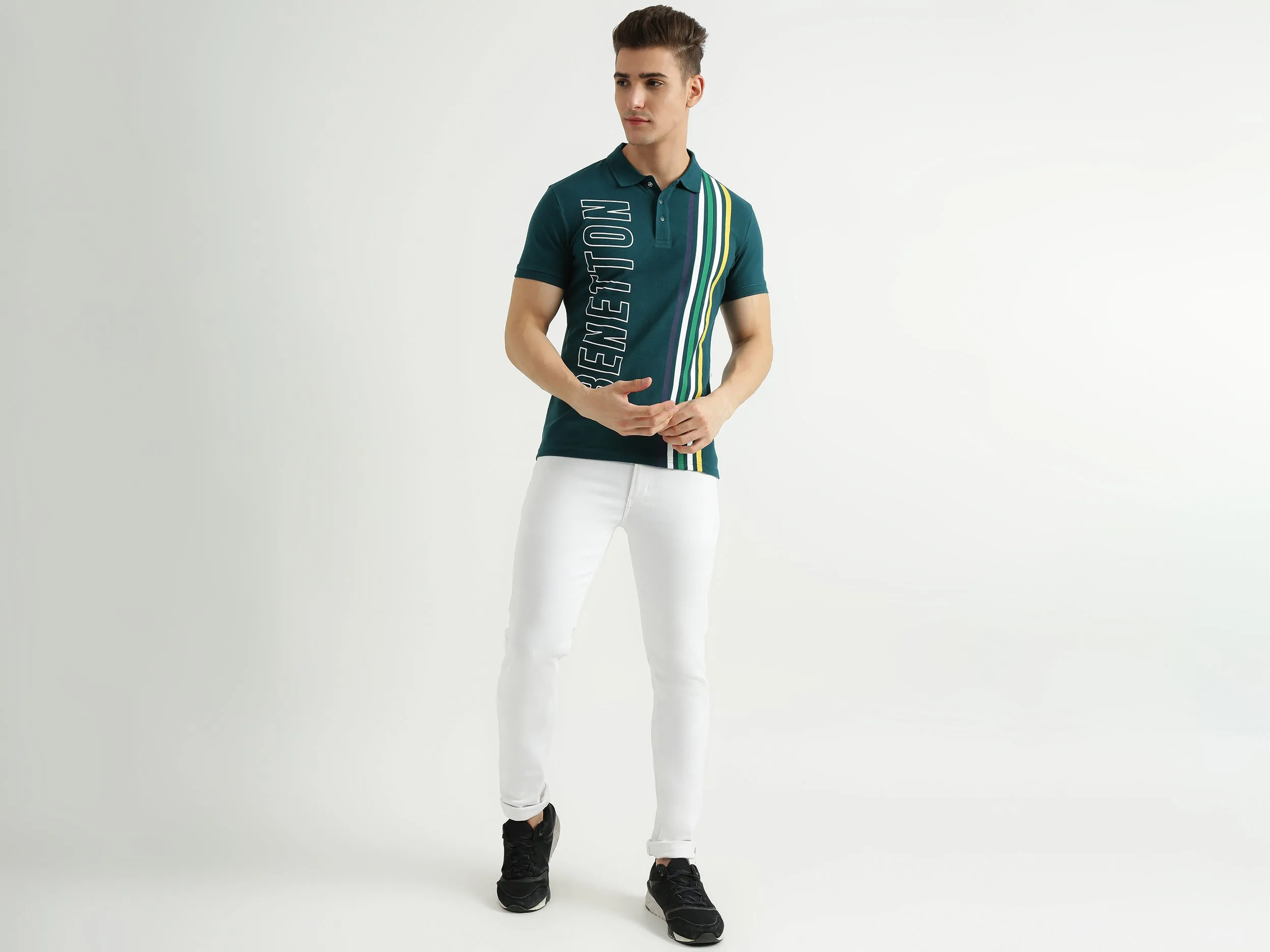 Mens Short Sleeve Stripe Polo T-Shirt