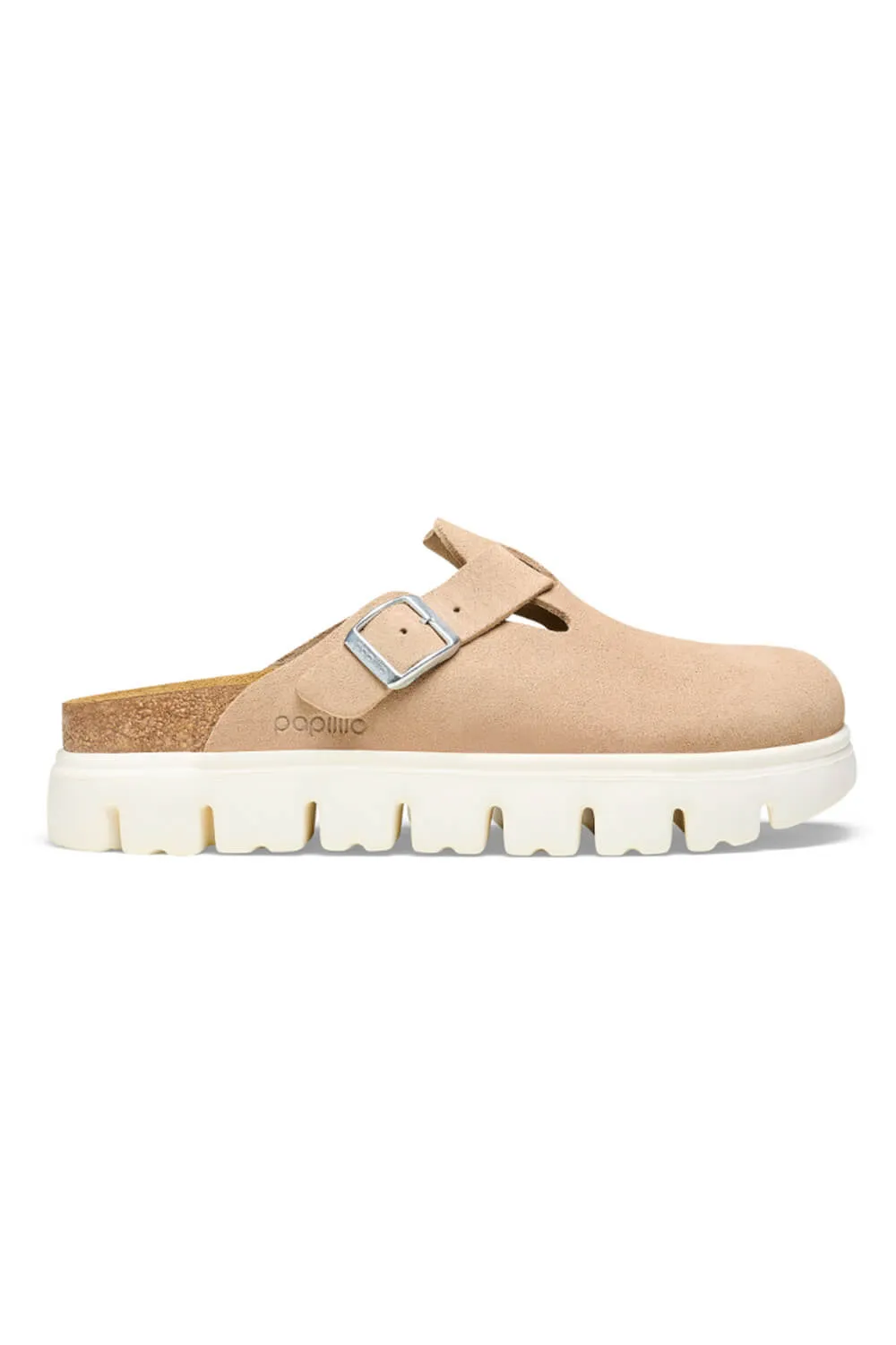 Papillo by Birkenstock Boston Chunky Suede Leather Clogs for Women in Warm Sand | 1026176