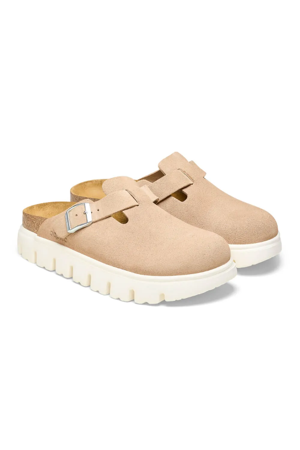Papillo by Birkenstock Boston Chunky Suede Leather Clogs for Women in Warm Sand | 1026176