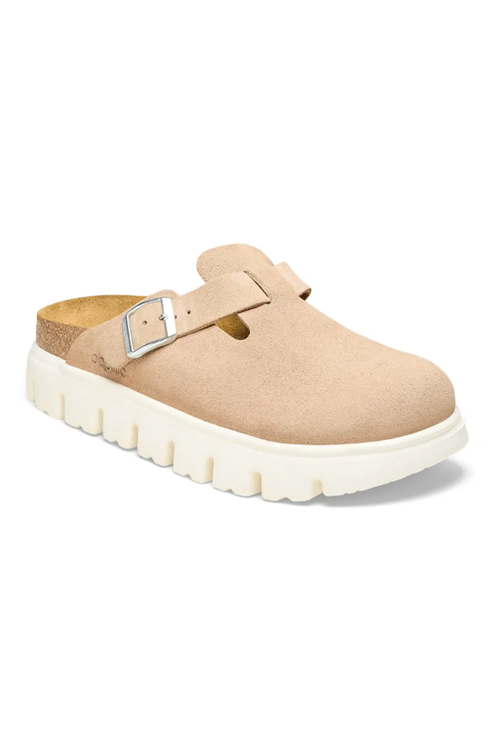 Papillo by Birkenstock Boston Chunky Suede Leather Clogs for Women in Warm Sand | 1026176