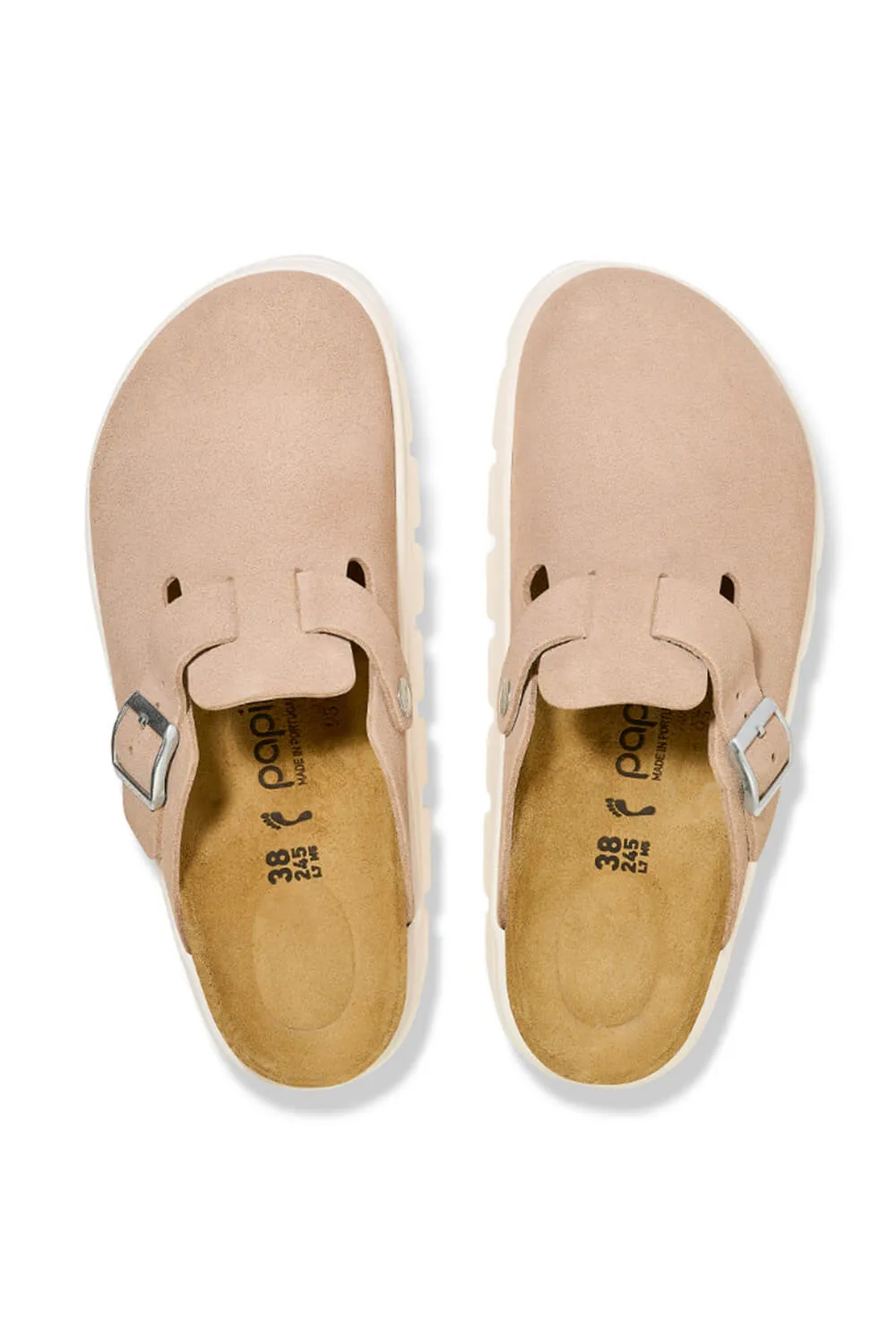 Papillo by Birkenstock Boston Chunky Suede Leather Clogs for Women in Warm Sand | 1026176