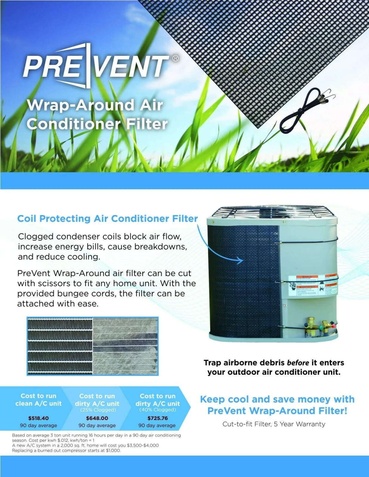 Permatron PreVent® Wrap Around Coil Protector Screen for Outdoor AC Unit 38" x 110" SFPREVENTWA3