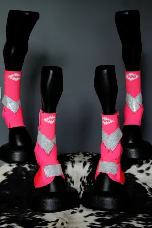 PINK H20 Front & Rear Set White Sparkle Leather Straps Support Boots and Bells