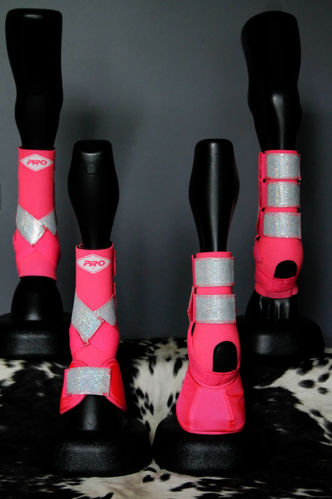 PINK H20 Front & Rear Set White Sparkle Leather Straps Support Boots and Bells