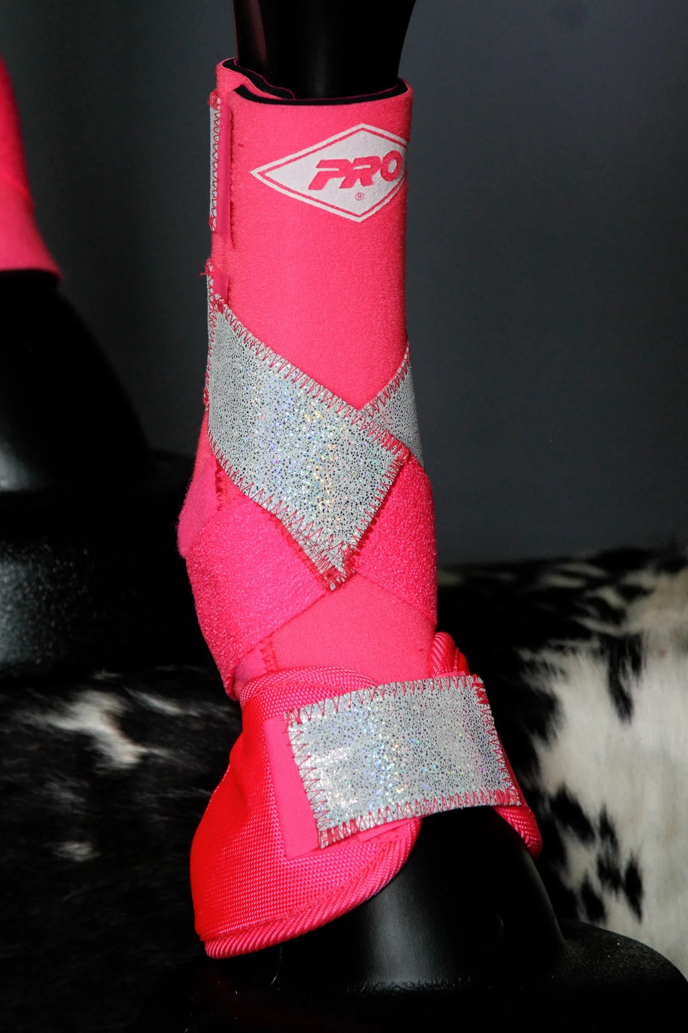 PINK H20 Front & Rear Set White Sparkle Leather Straps Support Boots and Bells