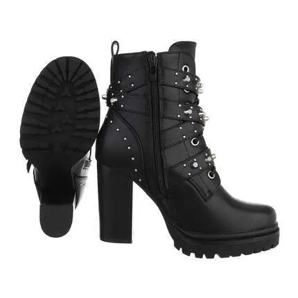 Piper Black Faux Leather High Heel Biker Boot